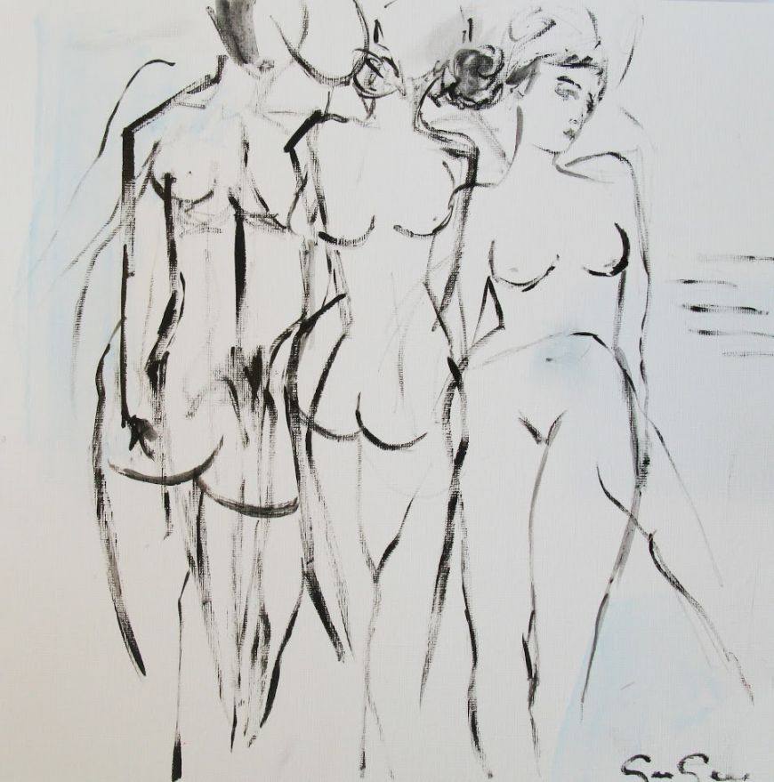 Black And White Painting of Nude Women